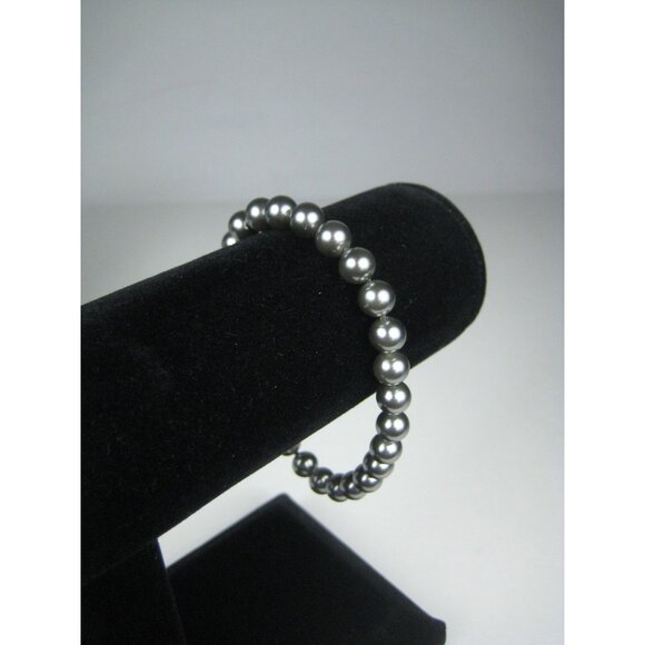 Vintage Imitation Gray Pearl Beaded Bracelet Brasstone Clasp - Picture 7 of 7